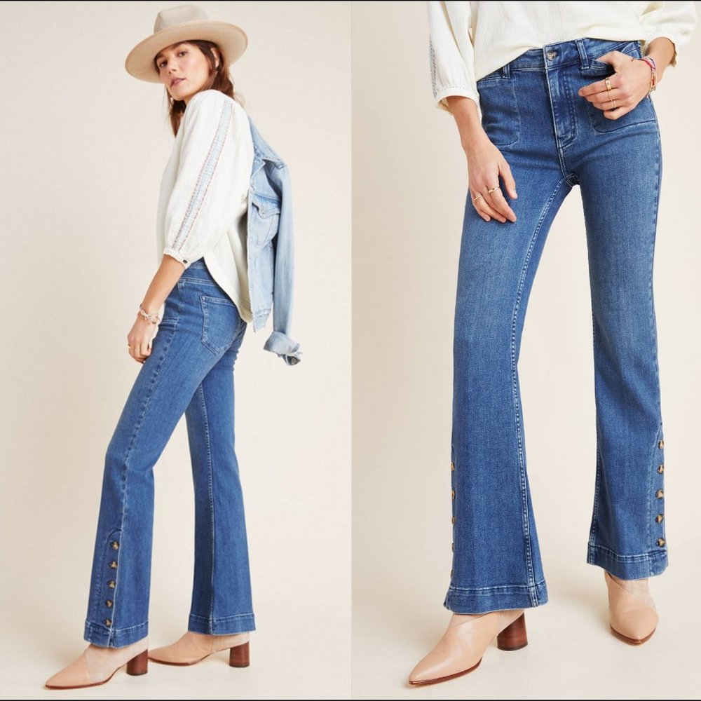 Anthropologie Pilcro High-Rise Bootcut Button Hem Jeans Size 29 WORN TWICE EUC!